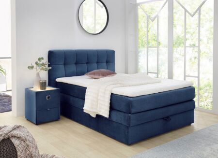 Boxspring Amy 140x200cm - stof - donkerblauw met opbergruimte