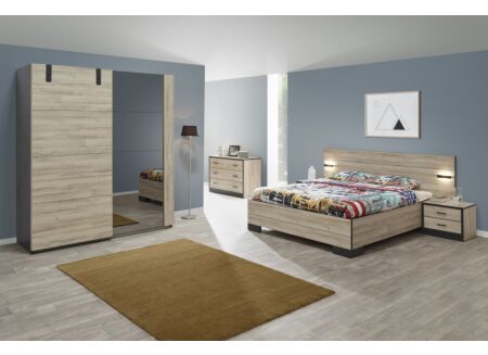 Slaapkamer met bed 140x200cm - kleerkast 188cm