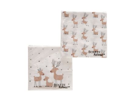 Serviette Kerst Timba Hert 16,5x16,5cm meerkleurig, 20 stuks
