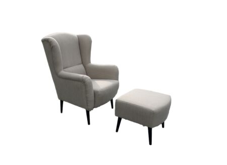 Oorfauteuil en poef Canto 76x80x107cm - stof - natuur