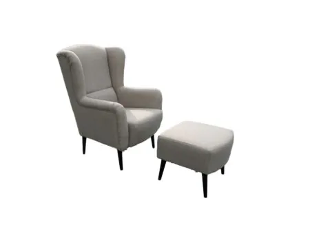 Oorfauteuil en poef Canto 76x80x107cm - stof - natuur