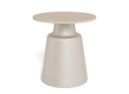 Salontafel Ø45cm - travertijn & metaal - beige & grijs