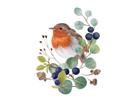 Serviette Vogel op tak 25x25cm - papier - multicolor 20 stuks