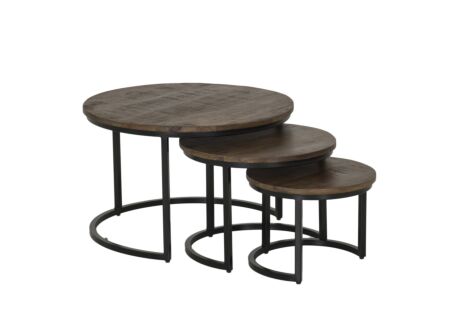 Bijzettafel Celeste Ø70cm - mango massief - new brown set van 3