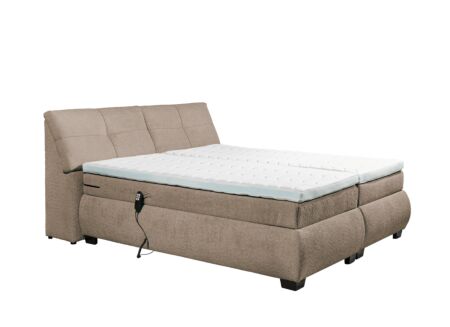 Boxspring Reynosa 180x200cm - tissu - taupe avec rangement et électrique