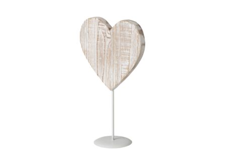 Deco Hart op voet 18x10x32cm - hout - gebroken wit
