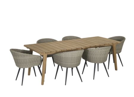 Tuinset Iguana 220x100cm met 6 tuinstoelen Wells