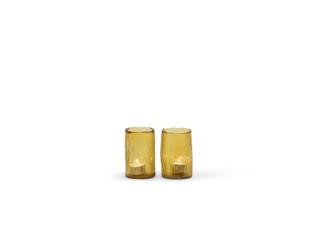 Kaarsenhouder geribbeld  Ø8x12,5cm - glas - amber