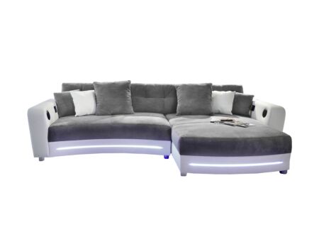 Hoeksalon Laredo 322x190cm - lederlook/stof - grijs wit met LED-verlichting