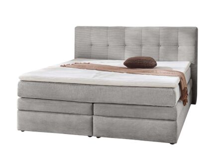 Boxspring Amy 180x200cm - stof - lichtgrijs met opbergruimte