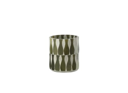 Porte-bougie H7cm - verre - olive & blanc