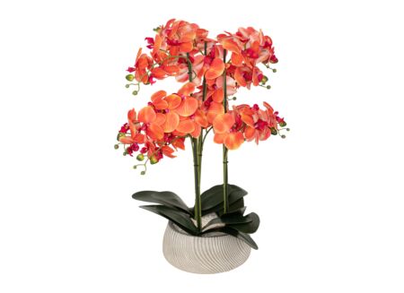 Kunstplant Orchidee H60cm - kunststof/keramiek - oranje