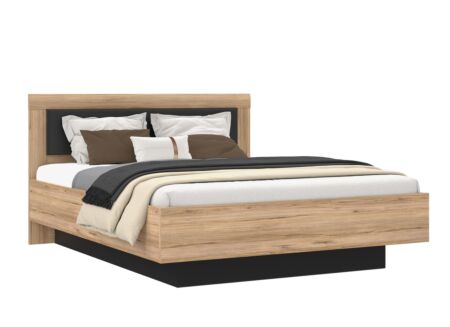 Bed Dalate 160x200cm met opbergruimte - meubelplaat - kastanje eik/mat zwart