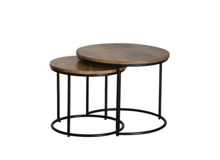 Bijzettafel Alvarez Ø55cm - mango massief - walnoot - set van 2