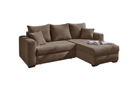 Hoeksalon Elmau 235x169cm - stof - bruin met bedfunctie en opbergruimte