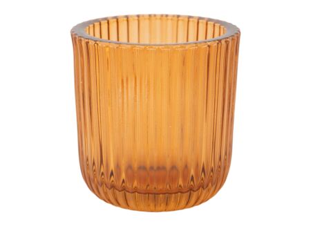 Theelichthouder Ribs Ø7,5x8cm - glas - amber
