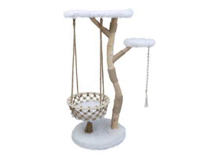 Krabpaal Alaska met schommel 63x63x151cm - hout & sisal - wit