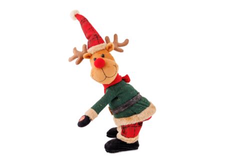 Kerstdecoratie Rendier Singing And Twerking 19x15x38cm - textiel - rood & groen