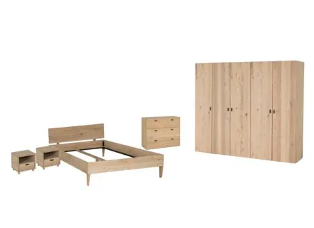 Slaapkamer Holmes met bed 160x200cm - MDF en eik fineer  - kleerkast 250cm