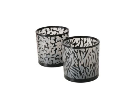 Windlicht Thato H15cm - glas - beige/zwart