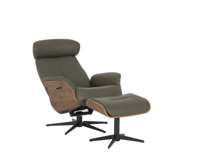Relaxzetel 7600 leder hunter hout met voetenbank