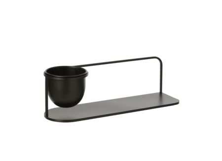 Wandrek met bloempot 53x16cm - metaal - zwart