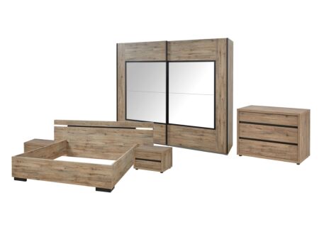 Slaapkamer met bed 140x200cm - kleerkast 245cm