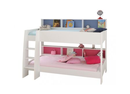 Stapelbed Leo 90x200cm - meubelplaat - wit/roze/blauw