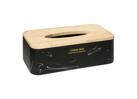 Tissuebox Lea 25x13,3x8,6cm - polystone & rubberhout - zwart
