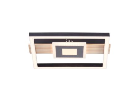 Plafondlamp Baldo 29,5x27,5cm - metaal/hout/kunststof - zwart/naturel