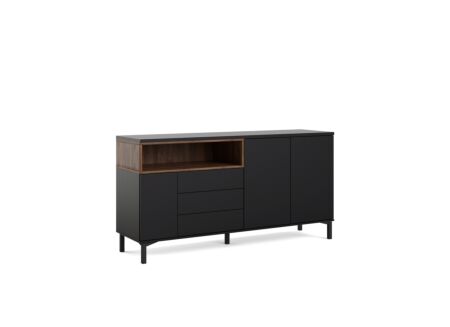 Dressoir Roomers 176cm - spaanplaat - zwart & walnoot