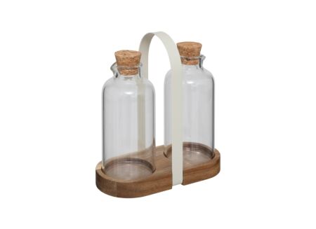 Olie en azijnstel Harmony H19cm - acacia massief & glas - naturel