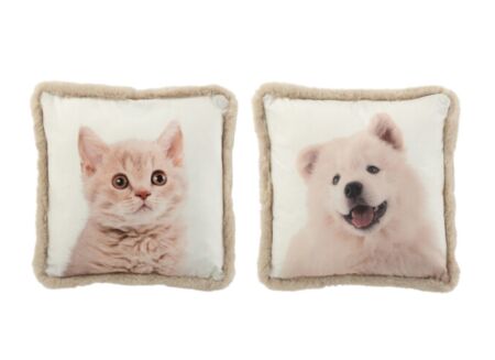 Kussen Hond Kat  45x45cm - stof - beige