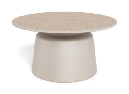 Salontafel Ø70cm - travertijn & metaal - beige & grijs