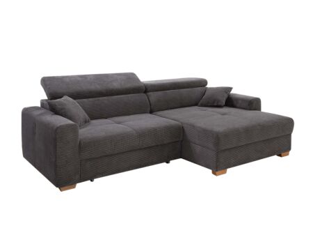 Hoeksalon Slider 279x186cm - ribcord stof - grijs met bedfunctie