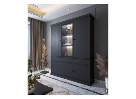 Vitrinekast Valencia 182cm - decor - zwarte eik