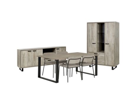 Eetkamer Como 2 met 4 stoelen Epoca beige - tafel 200x95cm - dressoir 220cm - kast 120cm