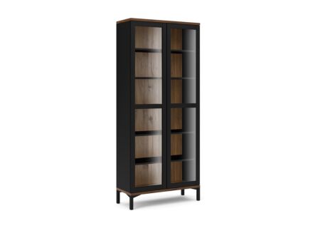Vitrinekast Roomers 89cm - decor - zwart/walnoot