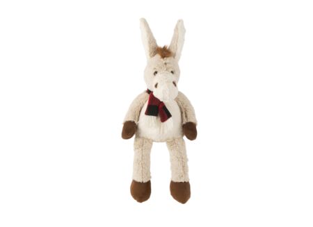 Knuffel Ezel met sjaal H23cm - polyester - beige & bruin