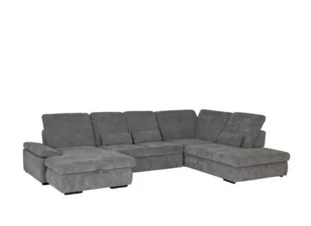 Hoeksalon Artus 371x260cm - stof - grijs met bedfunctie en opbergruimte