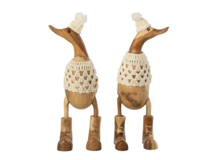 Kerstdecoratie Eend Crochet 2 stks 11x10x28cm - albasiahout - naturel & wit