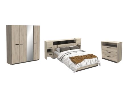 Slaapkamer Watson met bed 160x200cm - kleerkast 178cm - commode 83cm