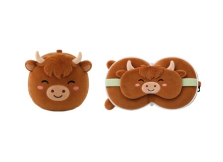 Kussen Highland Cow met slaapmasker - stof - bruin