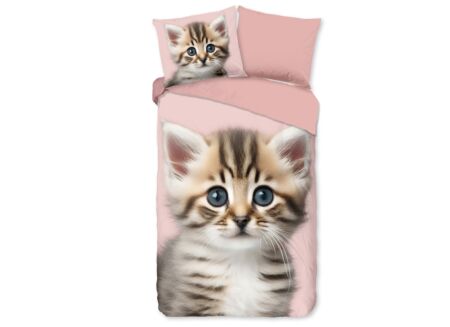 Dekbedovertrek Meow 140x220cm - flanel - roze