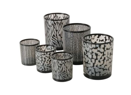Windlicht Thato H8cm & H12cm - glas - beige/zwart set van 2