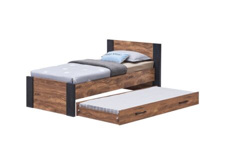 Eenpersoonsbed met bedlade Ellen 90x200cm - meubelplaat - acacia/zwart