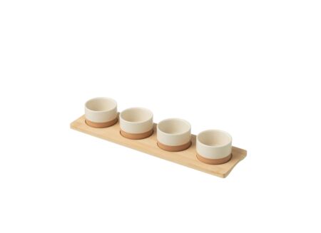 Aperoset 35x9,5cm - bamboe & keramiek - wit & naturel