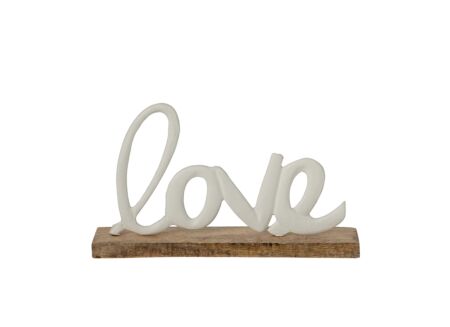 Deco Liefde op voet 25,5x5x16,5cm - aluminium - wit & naturel