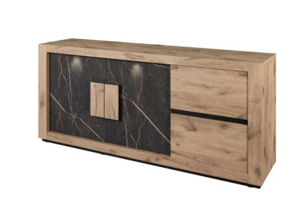 Dressoir Sacha 210cm - melamine - canyon oak & marble