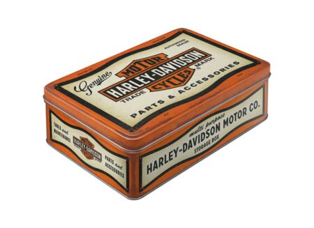 Bewaardoos Harley Davidson 24x16x6cm - metaal - oranje & wit